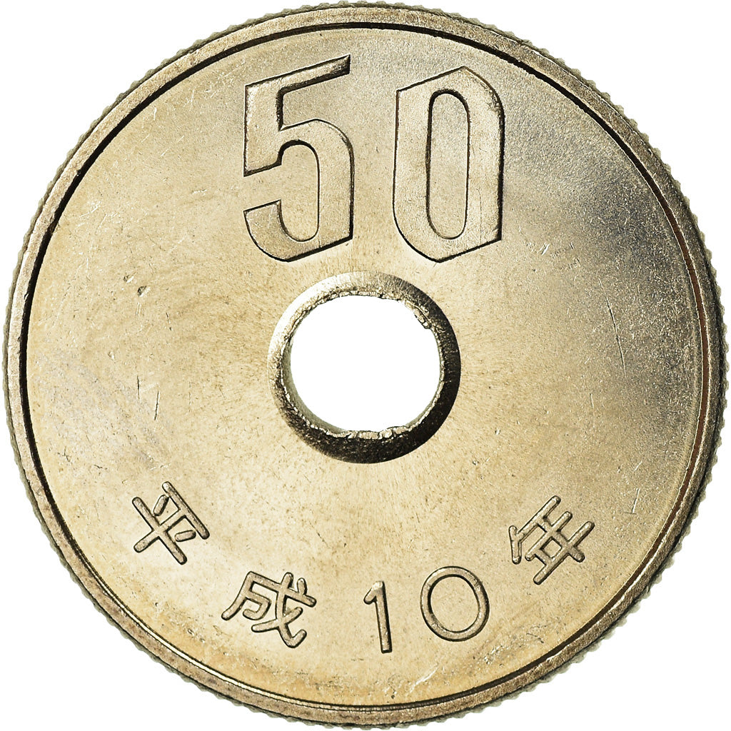 Coin, Japan, Akihito, 50 Yen, 1998, MS(63), Copper-nickel, KM:101.2