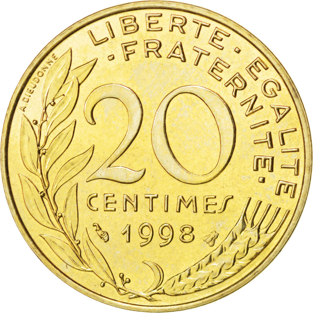 FRANCE, Marianne, 20 Centimes, 1998, Paris, KM #930, AU(55-58),...