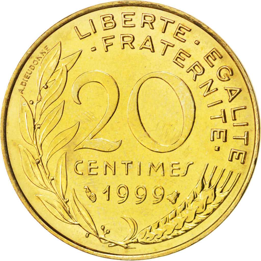 FRANCE, Marianne, 20 Centimes, 1999, Paris, KM #930, MS(63), Aluminum-Bronze,...