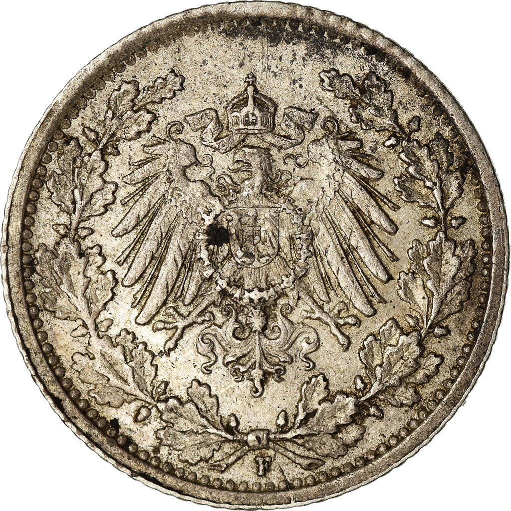 Coin, GERMANY - EMPIRE, 1/2 Mark, 1916, Stuttgart, AU(50-53), Silver, KM:17