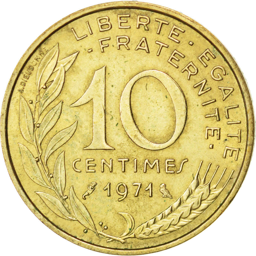 FRANCE, Marianne, 10 Centimes, 1971, Paris, KM #929, AU(55-58),...