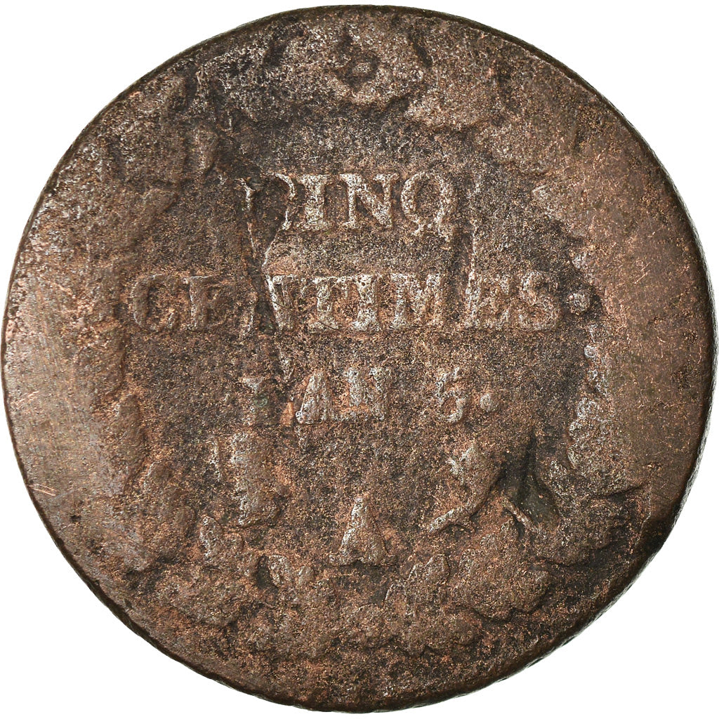 Coin, France, Dupré, 5 Centimes, AN 5, Paris, VG(8-10), Bronze, KM:640.1