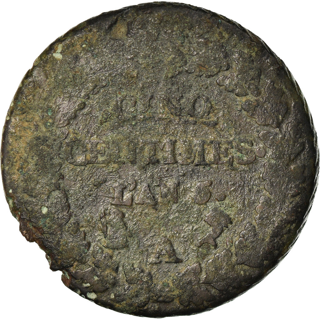 Moeda, França, Dupré, 5 Centimes, AN 5, Paris, VG(8-10), Bronze, KM:640.1