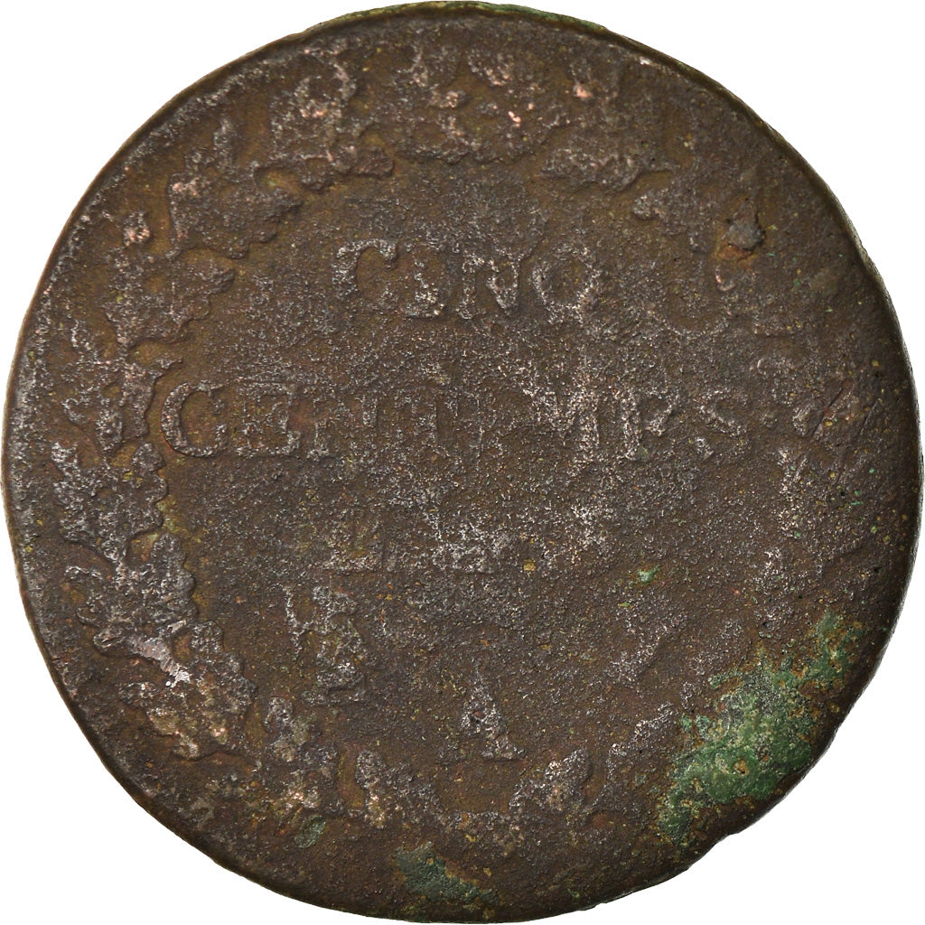 Moeda, França, Dupré, 5 Centimes, AN 5, Paris, VG(8-10), Bronze, KM:640.1