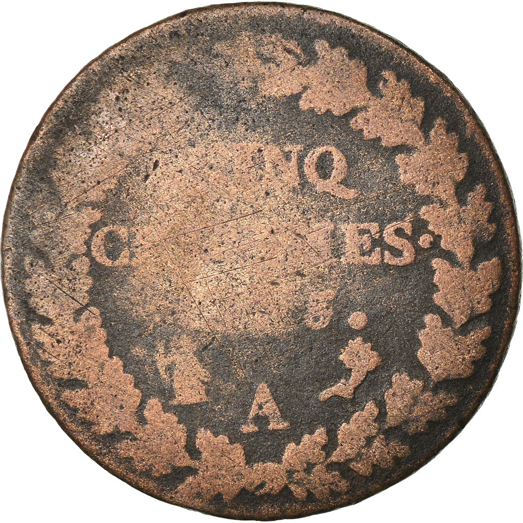 Moneta, Francia, Dupré, 5 Centimes, AN 5, Paris, B+, Bronzo, KM:640.1