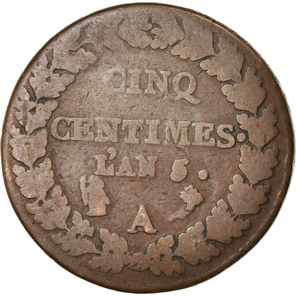 Coin, France, Dupré, 5 Centimes, AN 5, Paris, F(12-15), Bronze, KM:640.1
