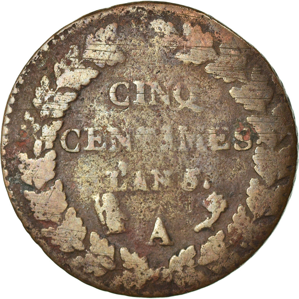 Moneta, Francia, Dupré, 5 Centimes, AN 5, Paris, B+, Bronzo, KM:640.1