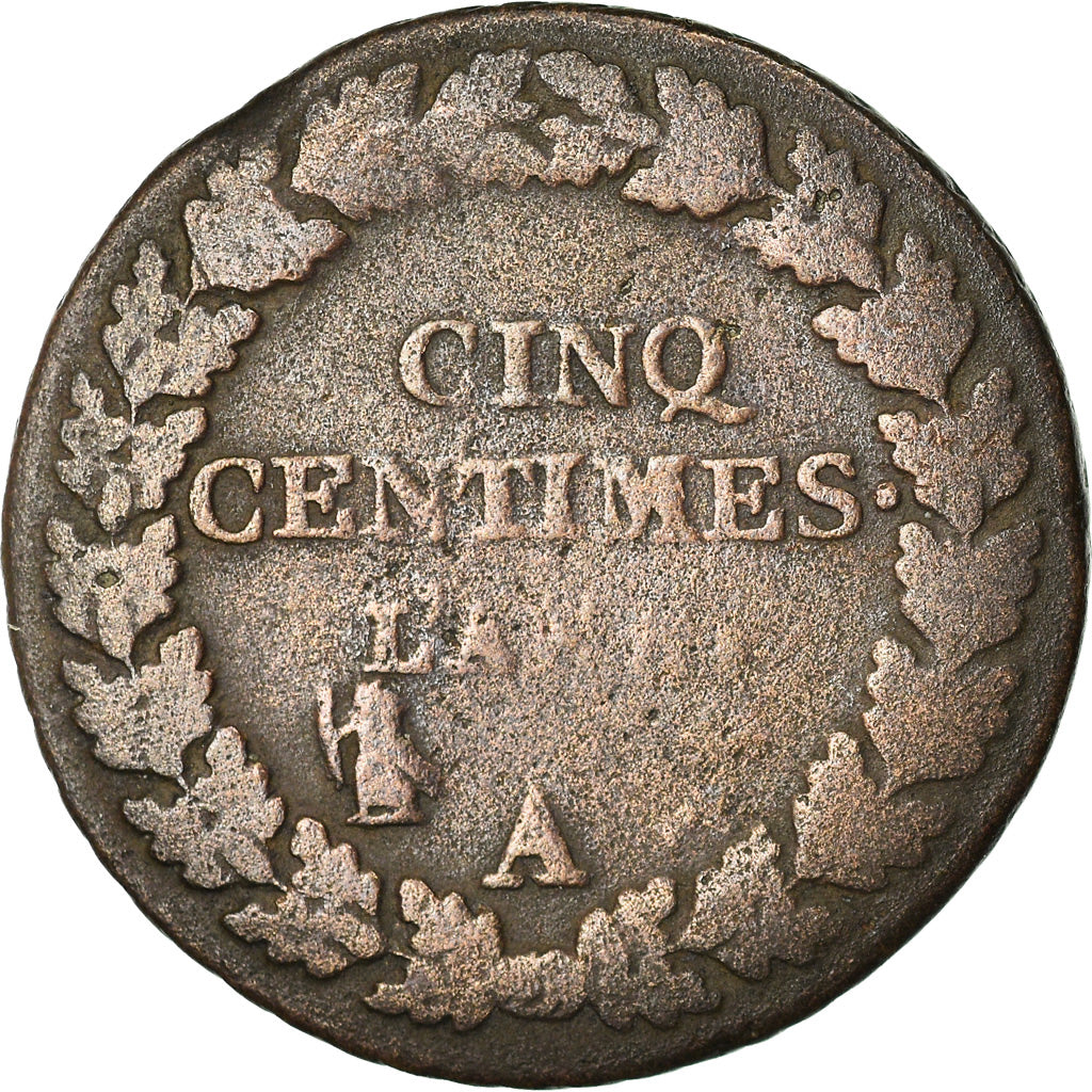 Moneta, Francia, Dupré, 5 Centimes, AN 5, Paris, MB, Bronzo, KM:640.1