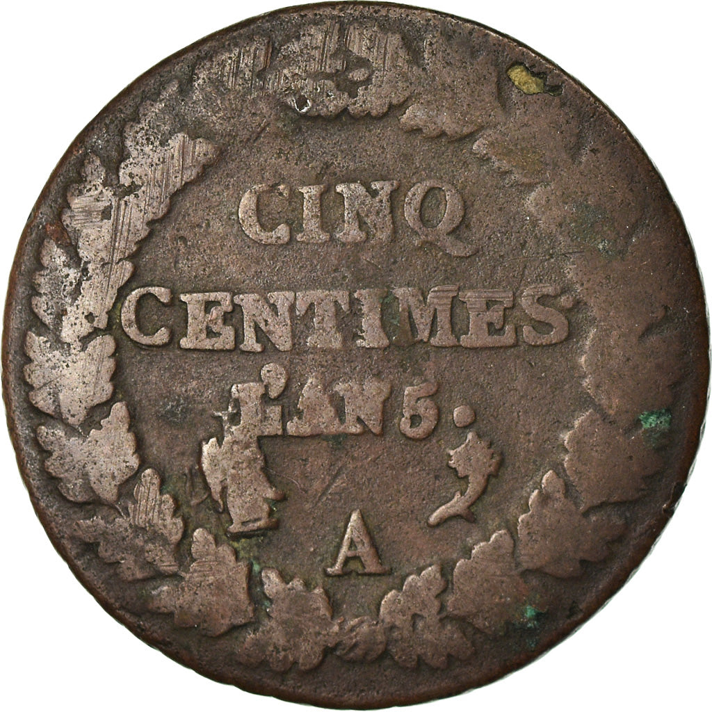 Moneta, Francia, Dupré, 5 Centimes, AN 5, Paris, MB, Bronzo, KM:640.1
