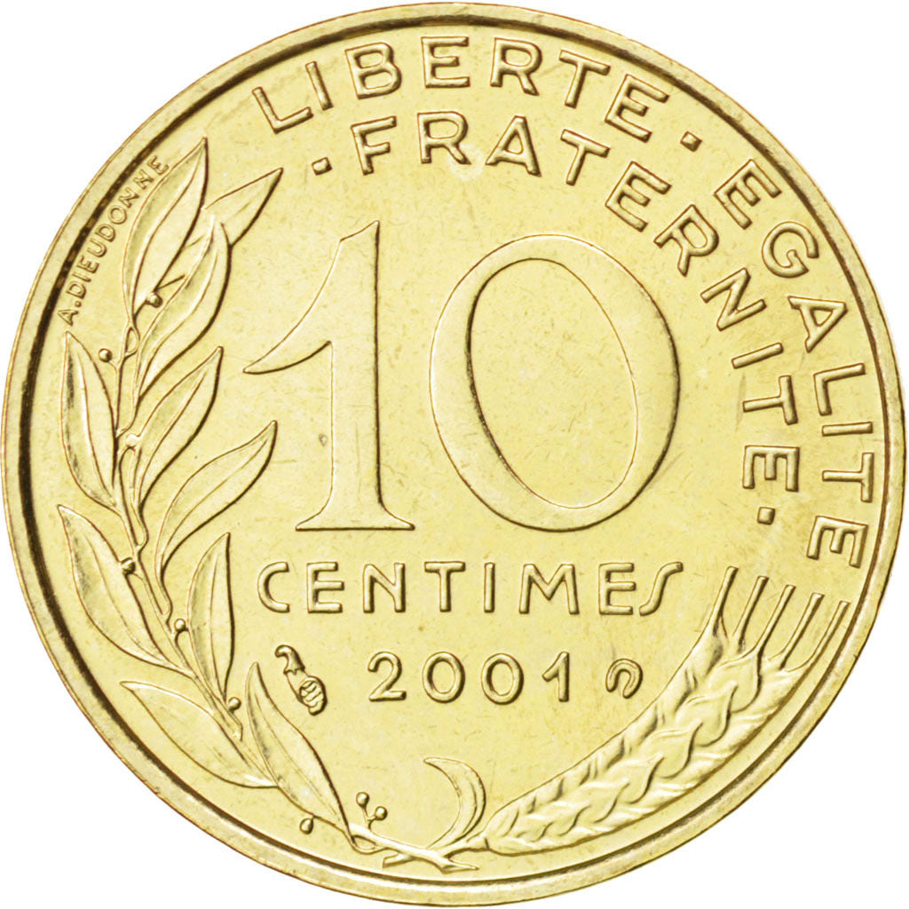 FRANCE, Marianne, 10 Centimes, 2001, Paris, KM #929, AU(55-58),...