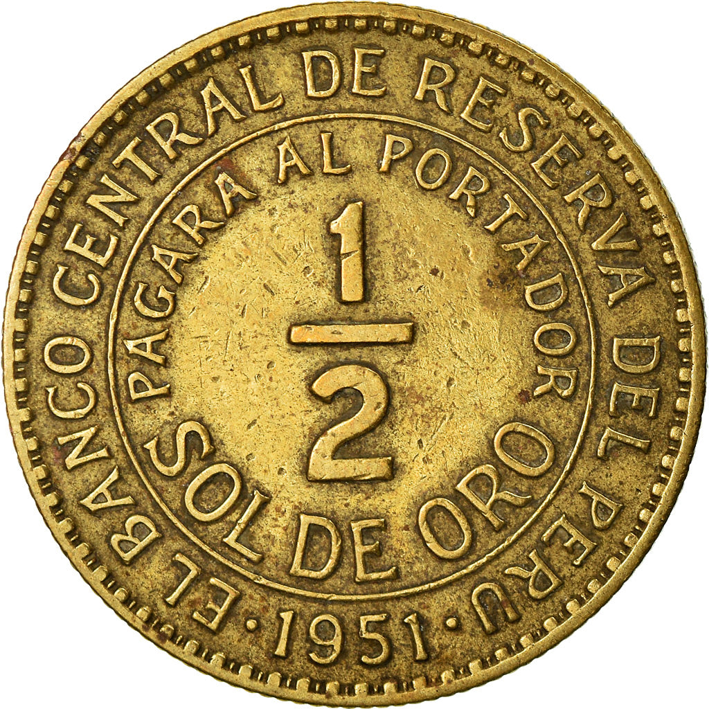Moneta, Perù, 1/2 Sol, 1951, Lima, MB+, Ottone, KM:220.5