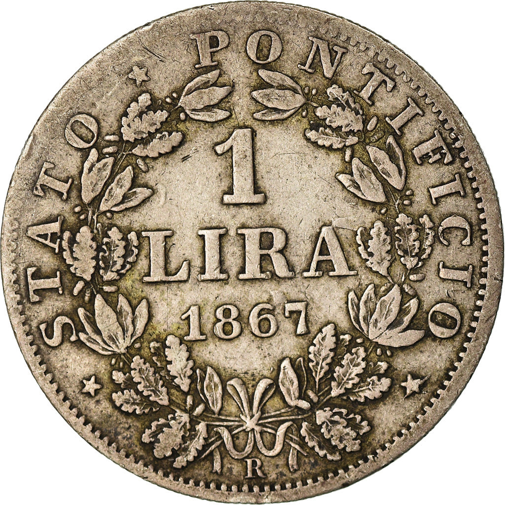 Moneta, STATI ITALIANI, PAPAL STATES, Pius IX, Lira, 1867, Roma, BB, Argento