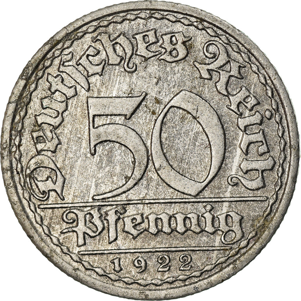 Moneta, GERMANIA, REPUBBLICA DI WEIMAR, 50 Pfennig, 1922, Stuttgart, SPL-