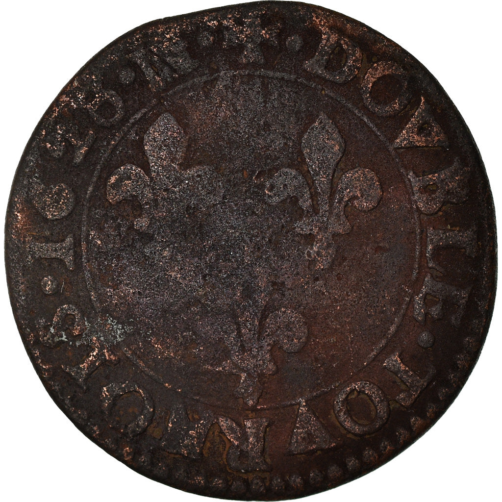 Moeda, França, Louis XIII, Double Tournois, 1628, Paris, F(12-15), Cobre