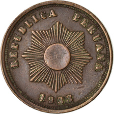 Moneda, Perú, 2 Centavos, 1933, Lima, MBC, Cobre o bronce, KM:212.1