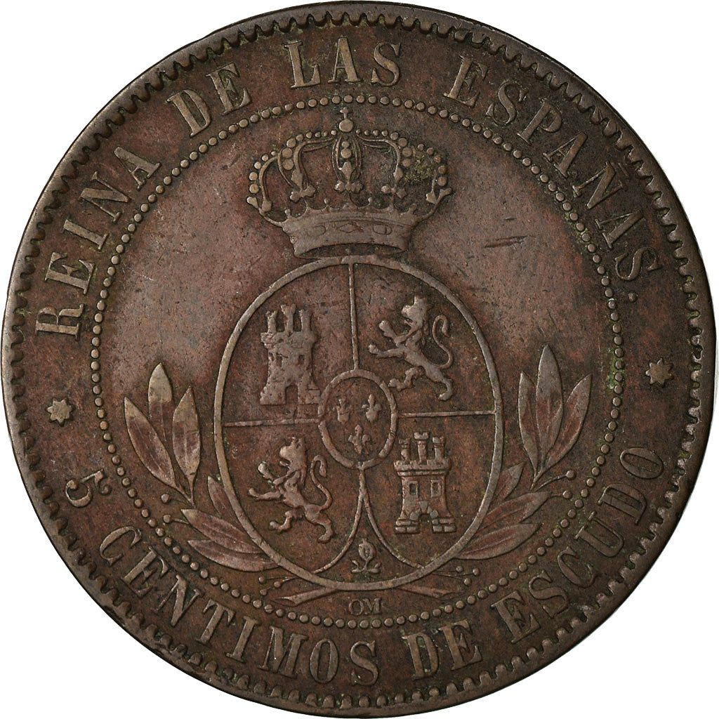 Moneta, Spagna, Isabel II, 5 Centimos, 1868, MB+, Rame, KM:635.2