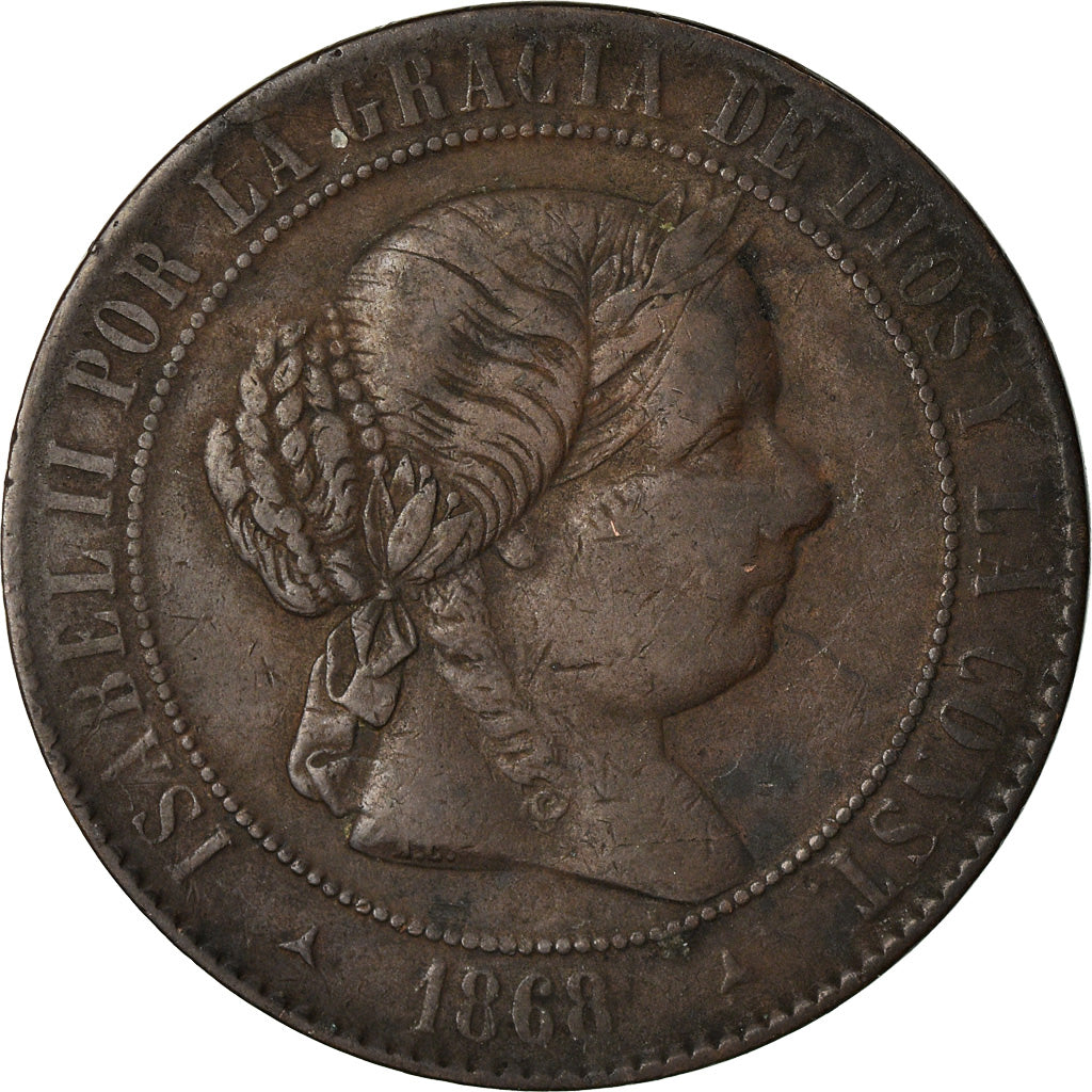 Moneta, Spagna, Isabel II, 5 Centimos, 1868, MB+, Rame, KM:635.2