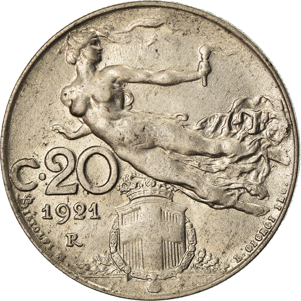 Coin, Italy, Vittorio Emanuele III, 20 Centesimi, 1921, Rome, AU(50-53), Nickel