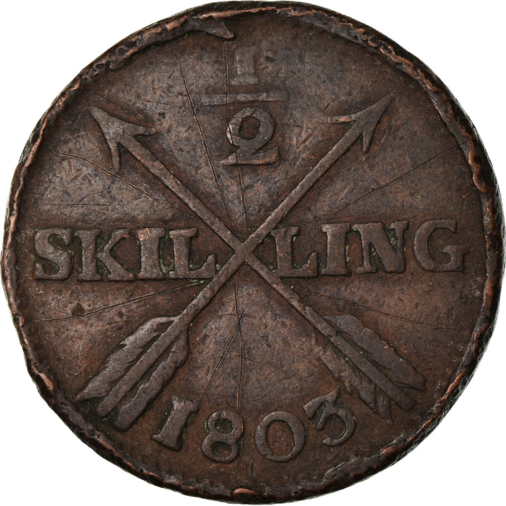 Coin, Sweden, Gustaf IV Adolf, 1/2 Skilling, 1803, VF(20-25), Copper, KM:565