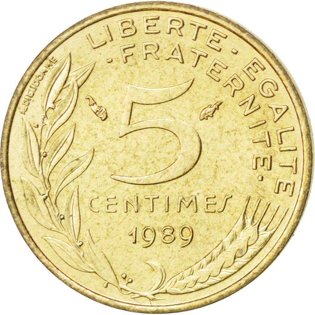 FRANCE, Marianne, 5 Centimes, 1989, Paris, KM #933, AU(50-53), Aluminum-Bronze,.