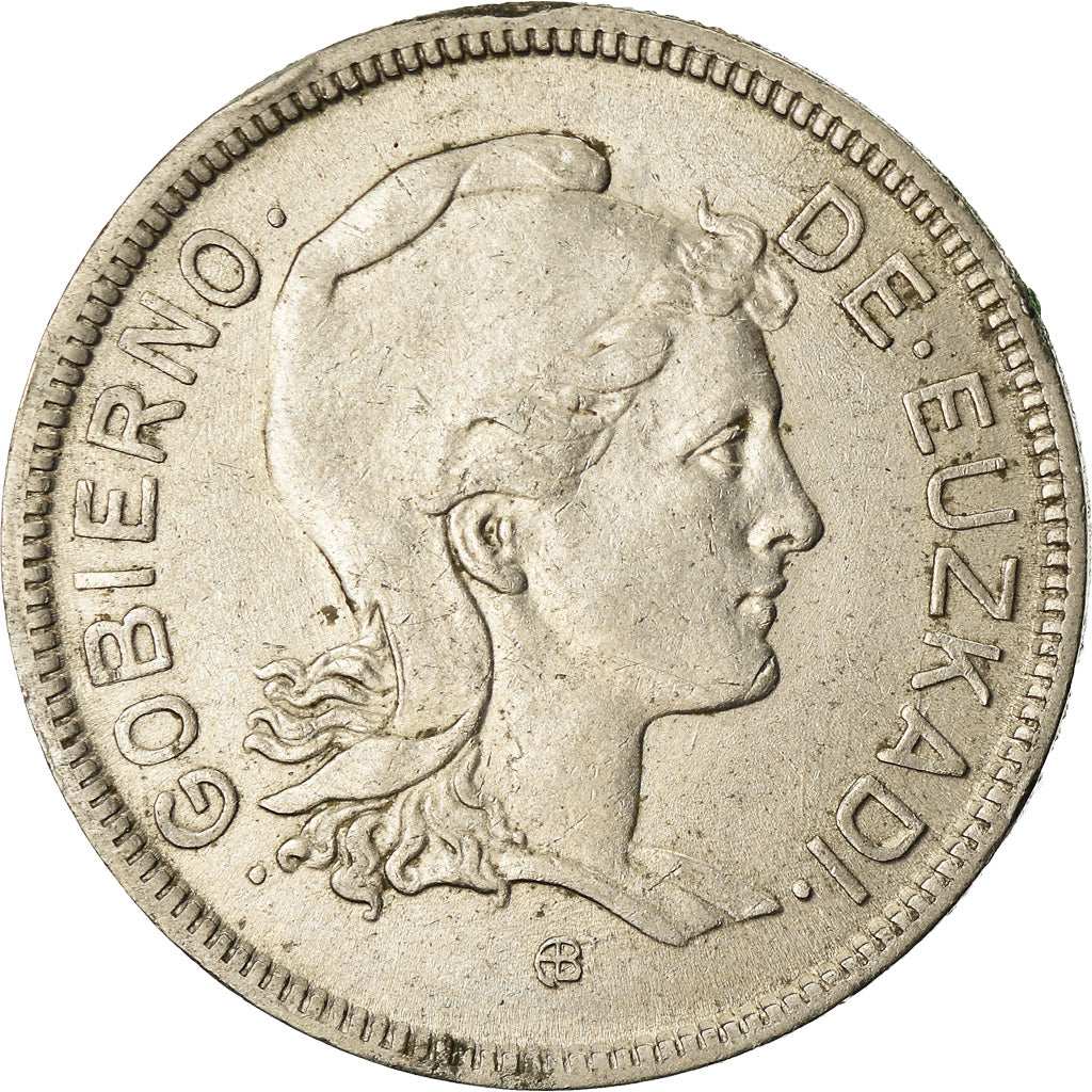 Munten, SPAANSE BURGEROORLOG, EUZKADI, 2 Pesetas, 1937, Brussels, ZF+, Nickel