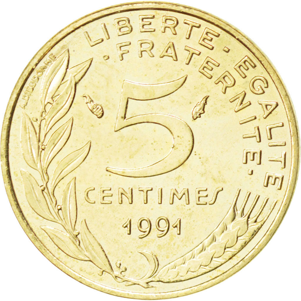 FRANCE, Marianne, 5 Centimes, 1991, Paris, KM #933, MS(60-62), Aluminum-Bronze,.