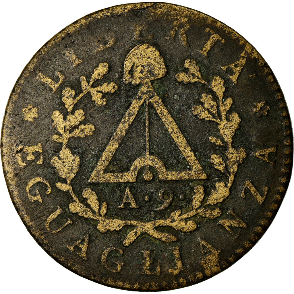 Coin, ITALIAN STATES, PIEDMONT REPUBLIC, Due (2) Soldi, 1800, Turin, F(12-15)