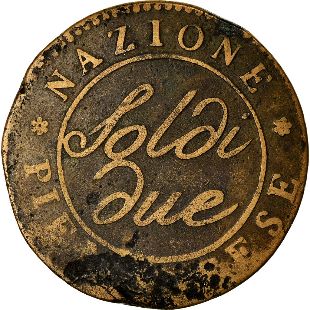 Monnaie, États italiens, PIEDMONT REPUBLIC, Due (2) Soldi, 1800, Turin, TB