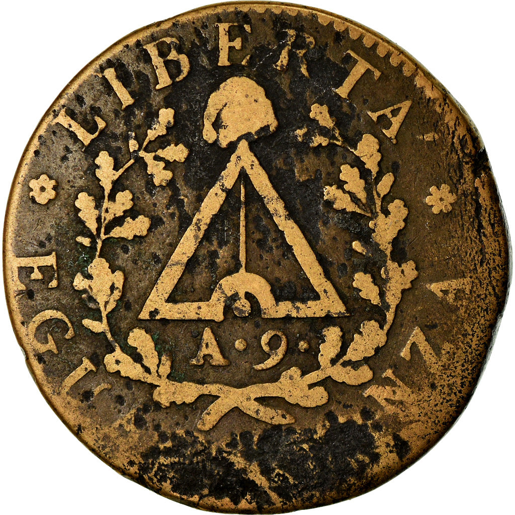 Monnaie, États italiens, PIEDMONT REPUBLIC, Due (2) Soldi, 1800, Turin, TB