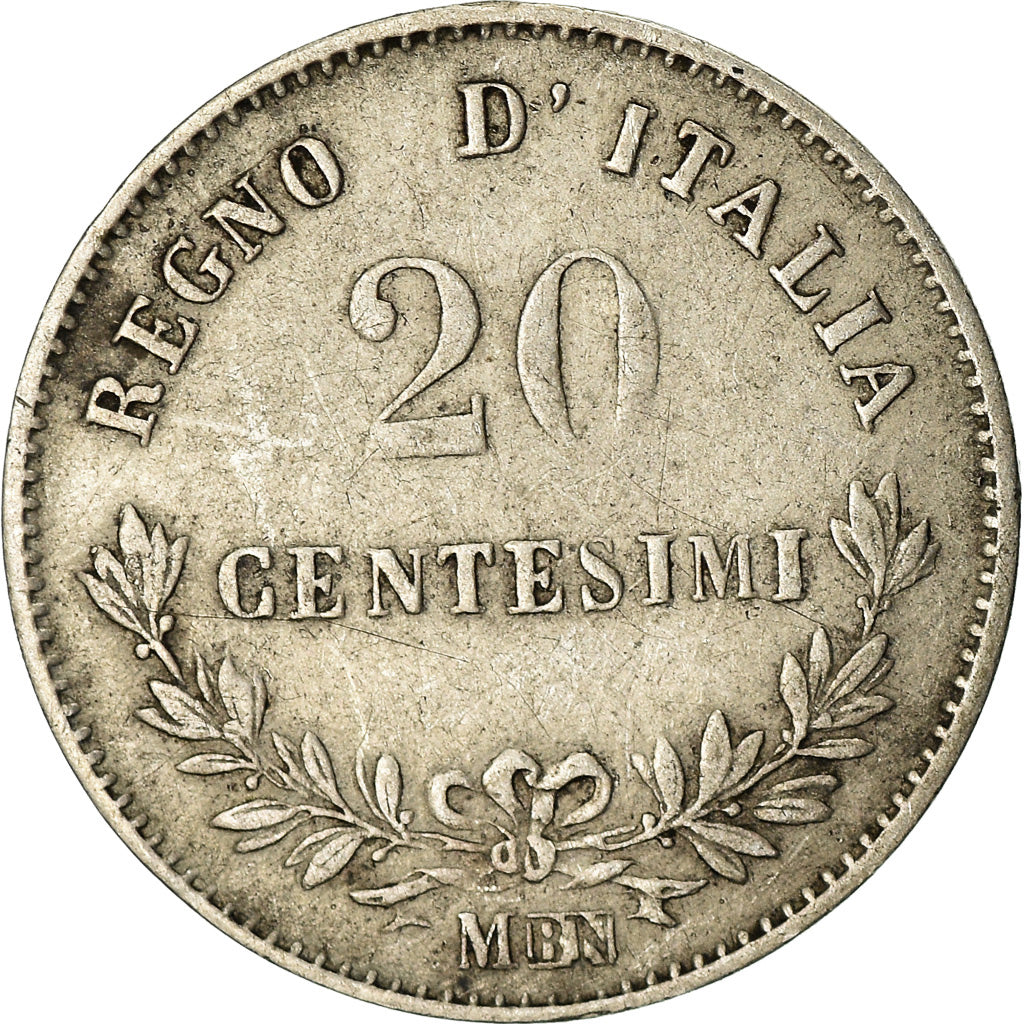 Coin, Italy, Vittorio Emanuele II, 20 Centesimi, 1863, Milan, EF(40-45), Silver