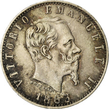 Coin, Italy, Vittorio Emanuele II, 20 Centesimi, 1863, Milan, AU(50-53), Silver