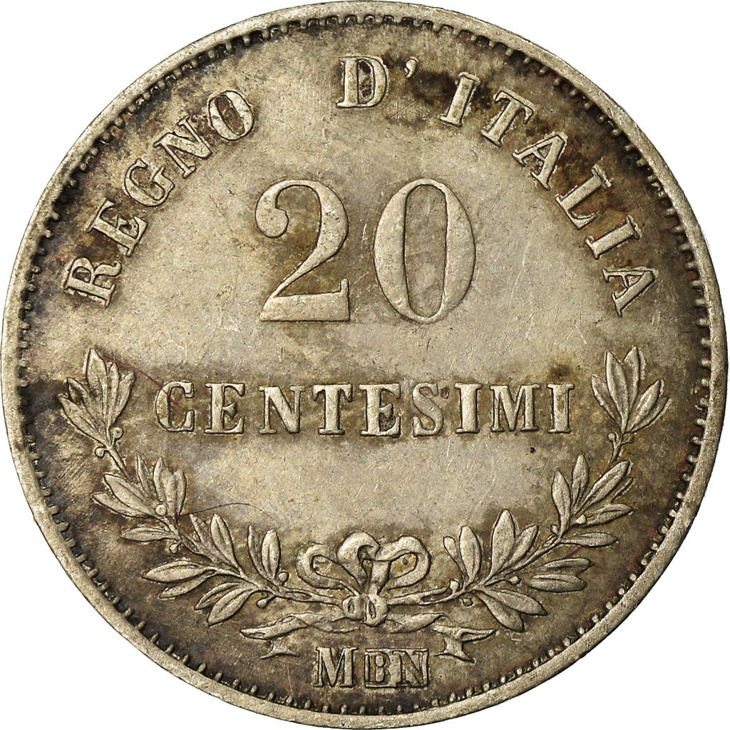 Coin, Italy, Vittorio Emanuele II, 20 Centesimi, 1863, Milan, AU(50-53), Silver
