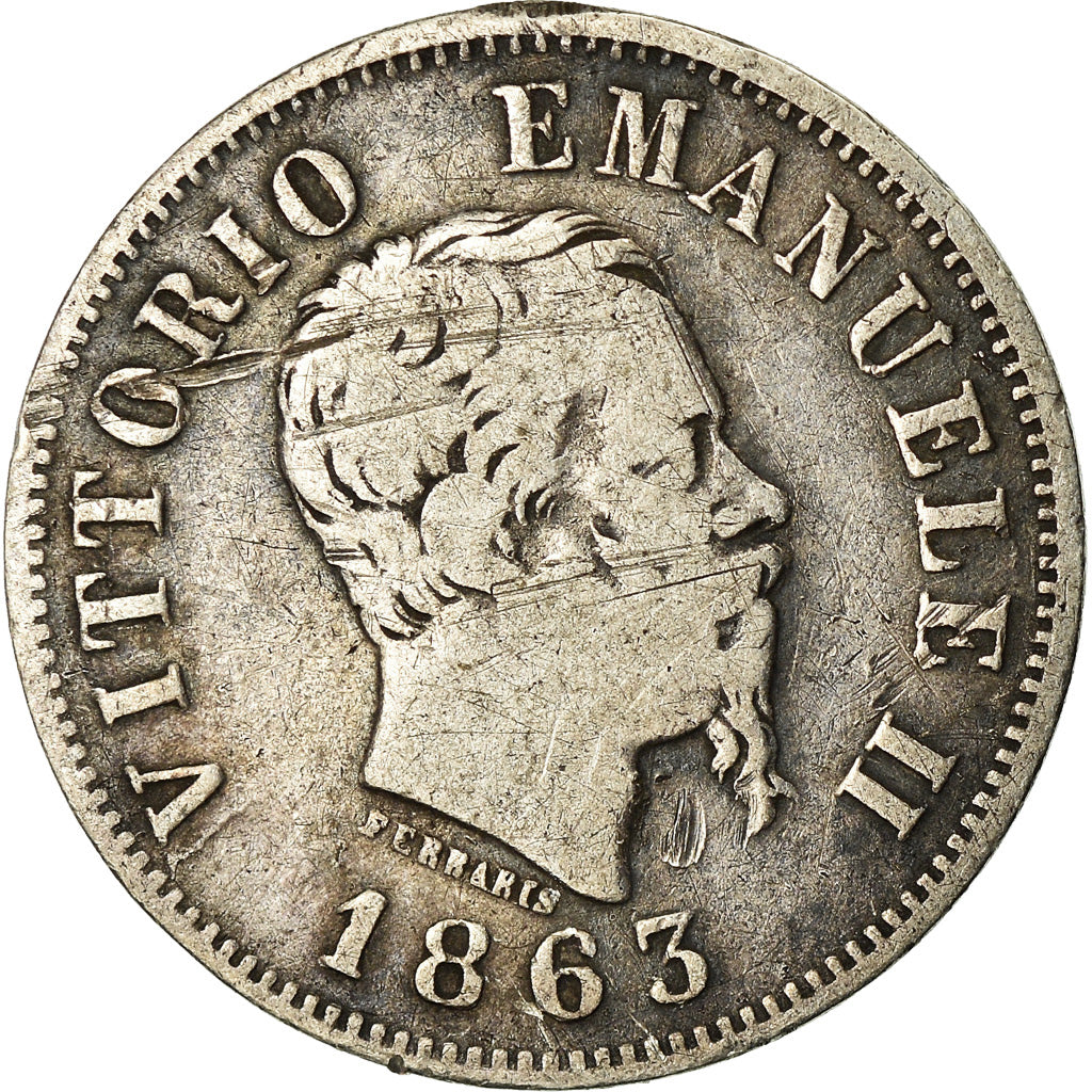 Coin, Italy, Vittorio Emanuele II, 50 Centesimi, 1863, Milan, VF(30-35), Silver