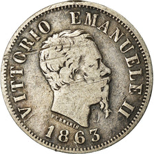 Coin, Italy, Vittorio Emanuele II, 50 Centesimi, 1863, Milan, VF(30-35), Silver