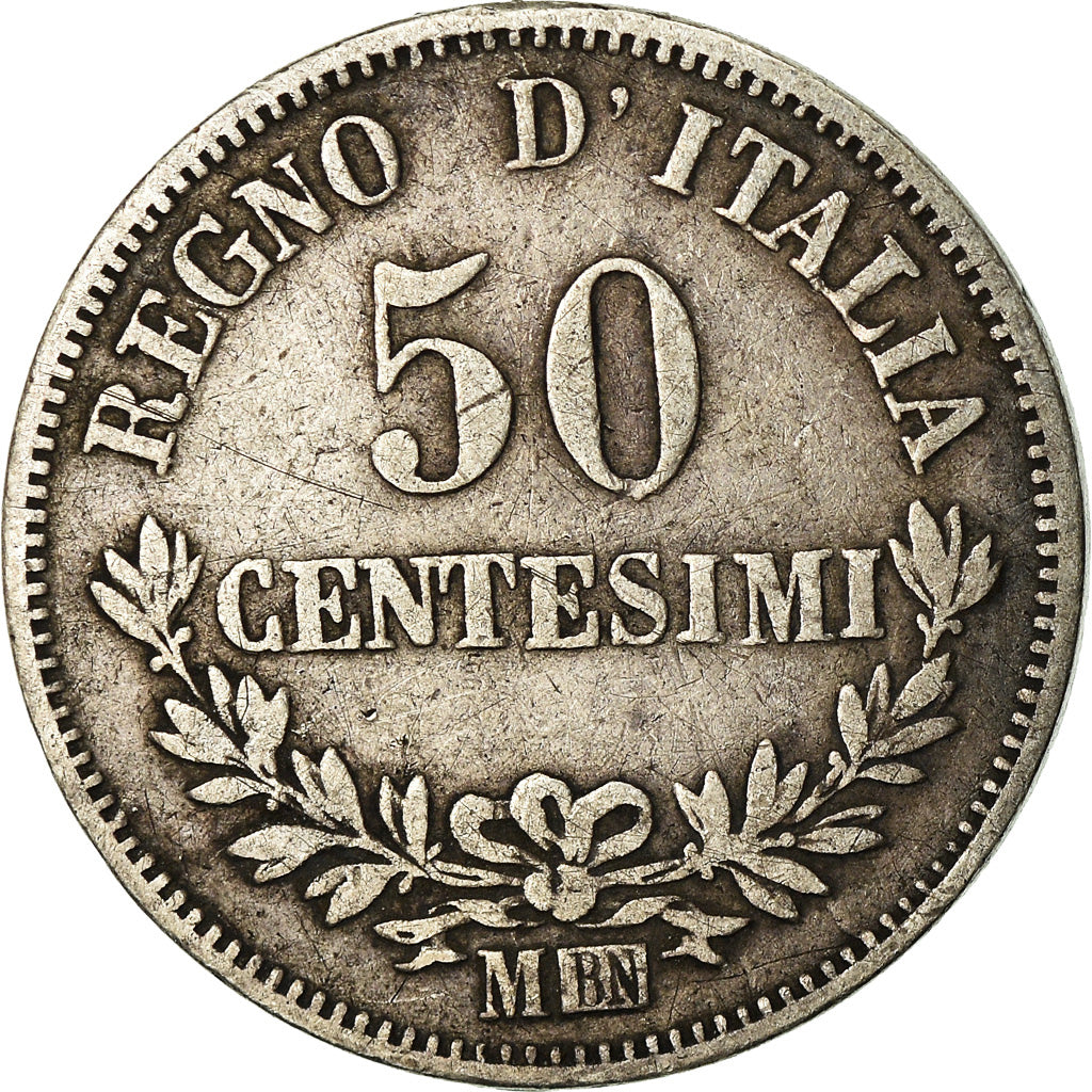 Coin, Italy, Vittorio Emanuele II, 50 Centesimi, 1863, Milan, VF(30-35), Silver
