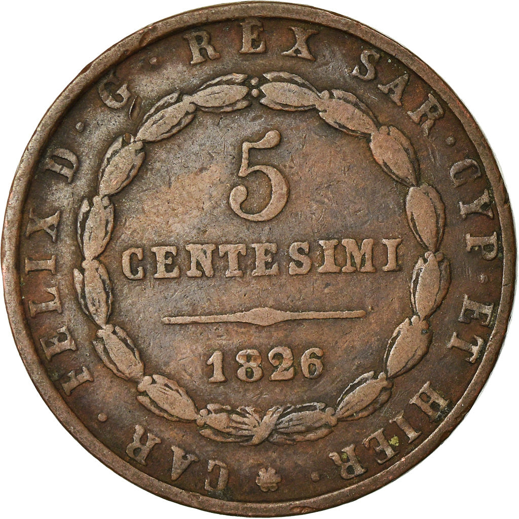 Coin, ITALIAN STATES, SARDINIA, Carlo Felice, 5 Centesimi, 1826, Torino