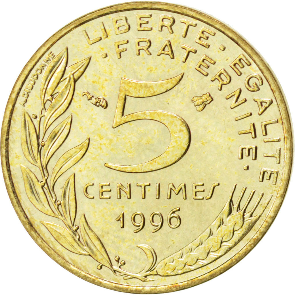 FRANCE, Marianne, 5 Centimes, 1996, Paris, KM #933, MS(63), Aluminum-Bronze,...