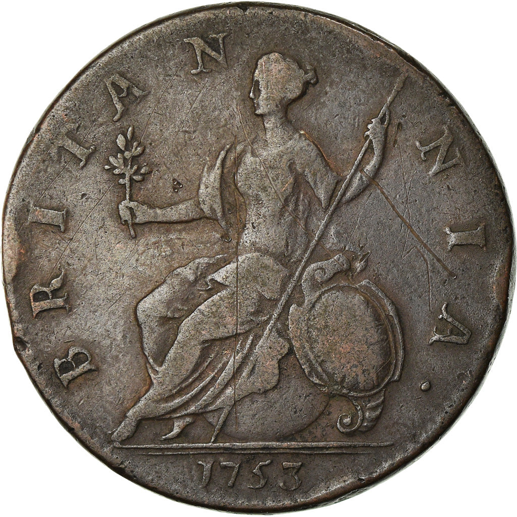 Moneta, Gran Bretagna, George II, 1/2 Penny, 1753, MB+, Rame, KM:579.2