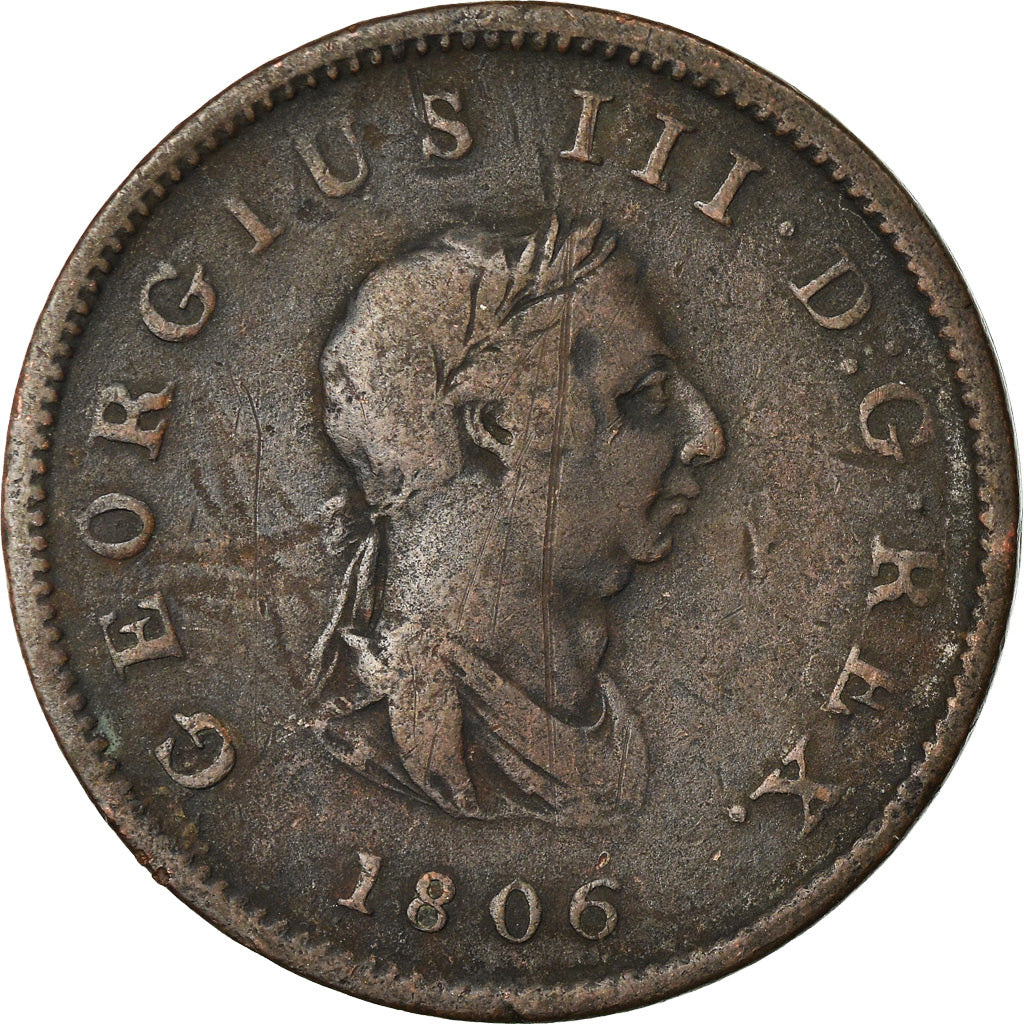 Münze, Großbritannien, George III, 1/2 Penny, 1806, London, S+, Kupfer, KM:662
