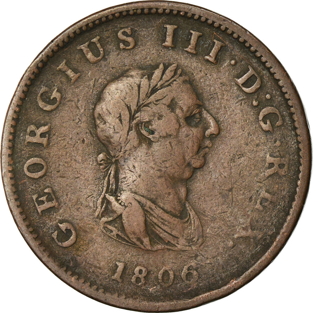 Monnaie, Grande-Bretagne, George III, 1/2 Penny, 1806, Londres, TB+, Cuivre