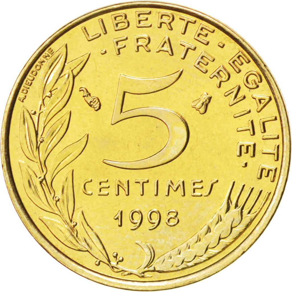 FRANCE, Marianne, 5 Centimes, 1998, Paris, KM #933, MS(63), Aluminum-Bronze,...