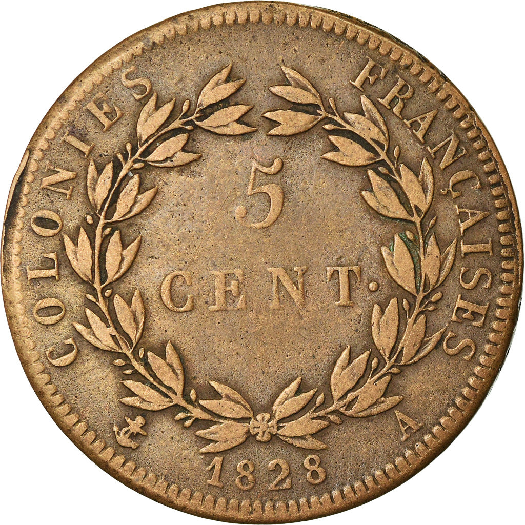 Monnaie, Colonies françaises, Charles X, 5 Centimes, 1828, Paris, TB+, Bronze