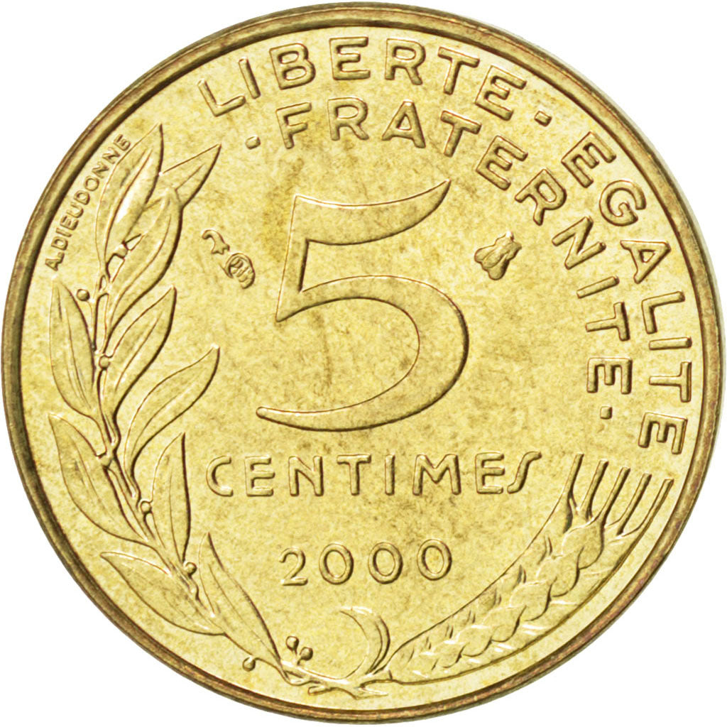 FRANCE, Marianne, 5 Centimes, 2000, Paris, KM #933, AU(55-58), Aluminum-Bronze,.