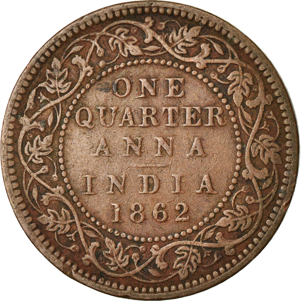 Moneta, INDIA - BRITANNICA, Victoria, 1/4 Anna, 1862, BB, Rame, KM:467