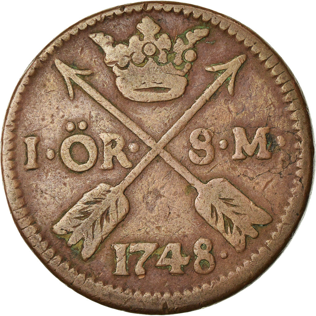 Moneta, Svezia, Frederick I, Ore, S.M., 1748, MB, Rame, KM:416.1
