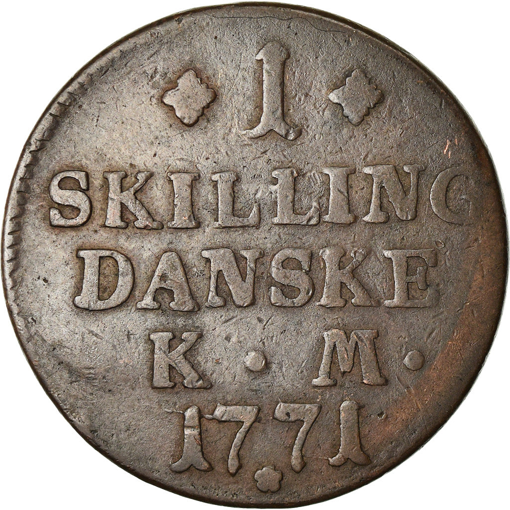 Monnaie, Danemark, Christian VII, Skilling, 1771, Copenhagen, TB, Cuivre