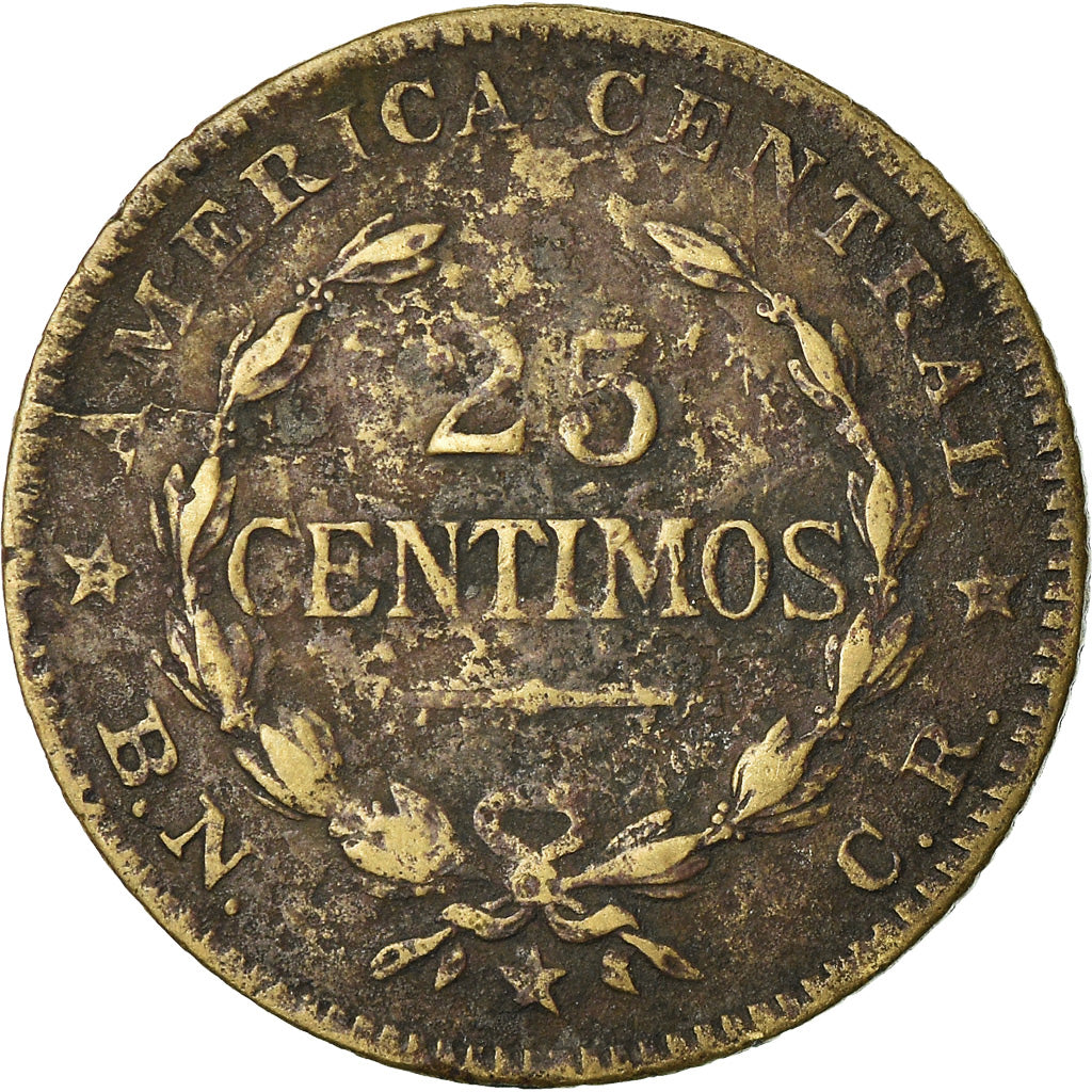 Moneda, Costa Rica, 25 Centimos, 1944, San Jose, BC+, Yellow Brass, KM:181