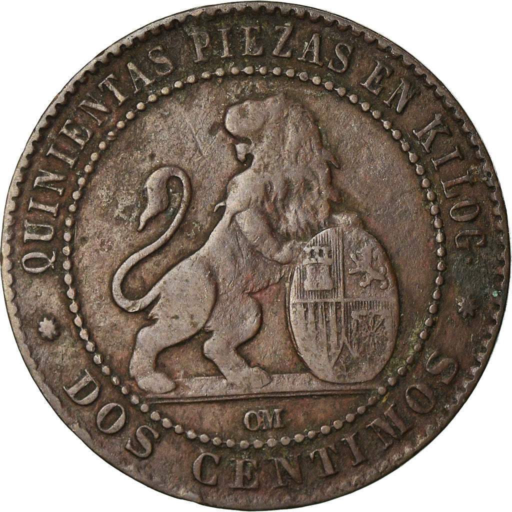 Munten, Spanje, Provisional Government, 2 Centimos, 1870, Madrid, FR+, Koper