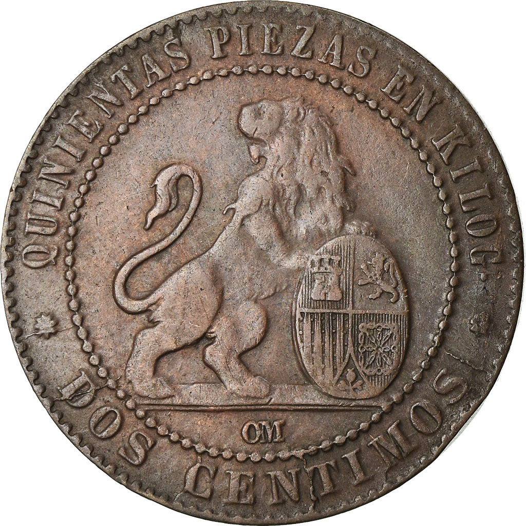 Coin, Spain, Provisional Government, 2 Centimos, 1870, Madrid, EF(40-45)