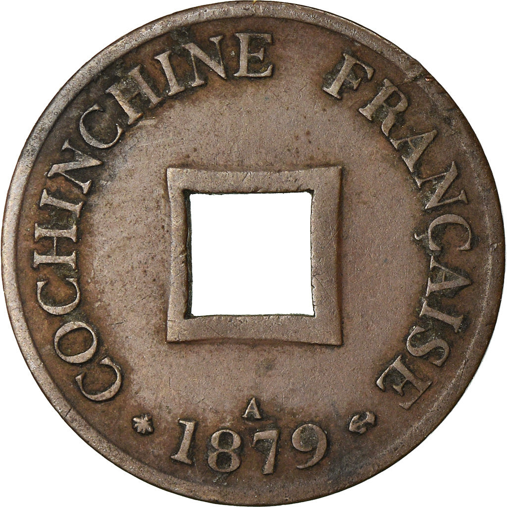Moeda, COCHINCHINA FRANCESA, 2 Sapeque, 1879, Paris, AU(50-53), Bronze, KM:2